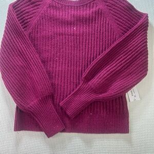 NWT Liz Claiborne Womens Knit Sequined Ribbed Sweater Magenta Bling Size Small